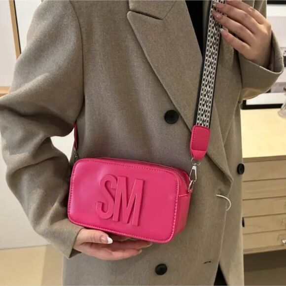 Trendy Vegan Leather Rectangle Crossbody Chest Bag Adjustable Strap - Picture 2 of 12